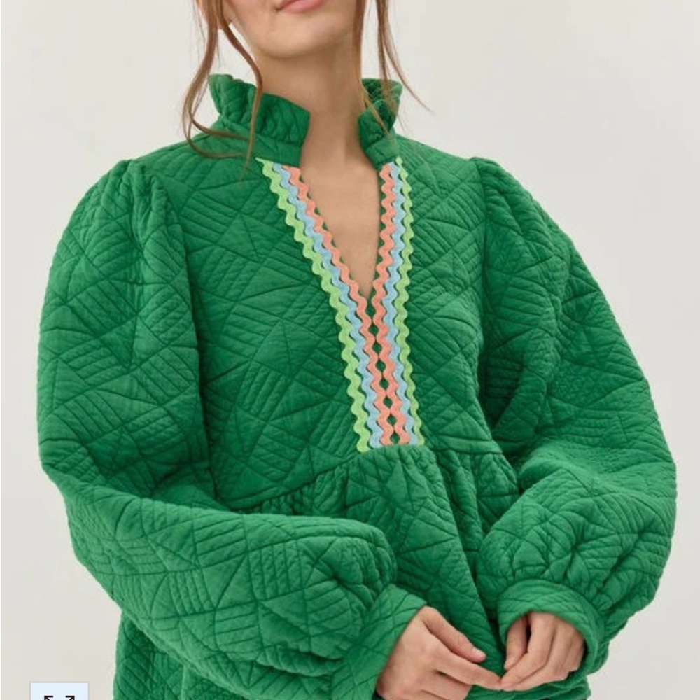 Emerald Peplum Top with Ric Rac Trim
